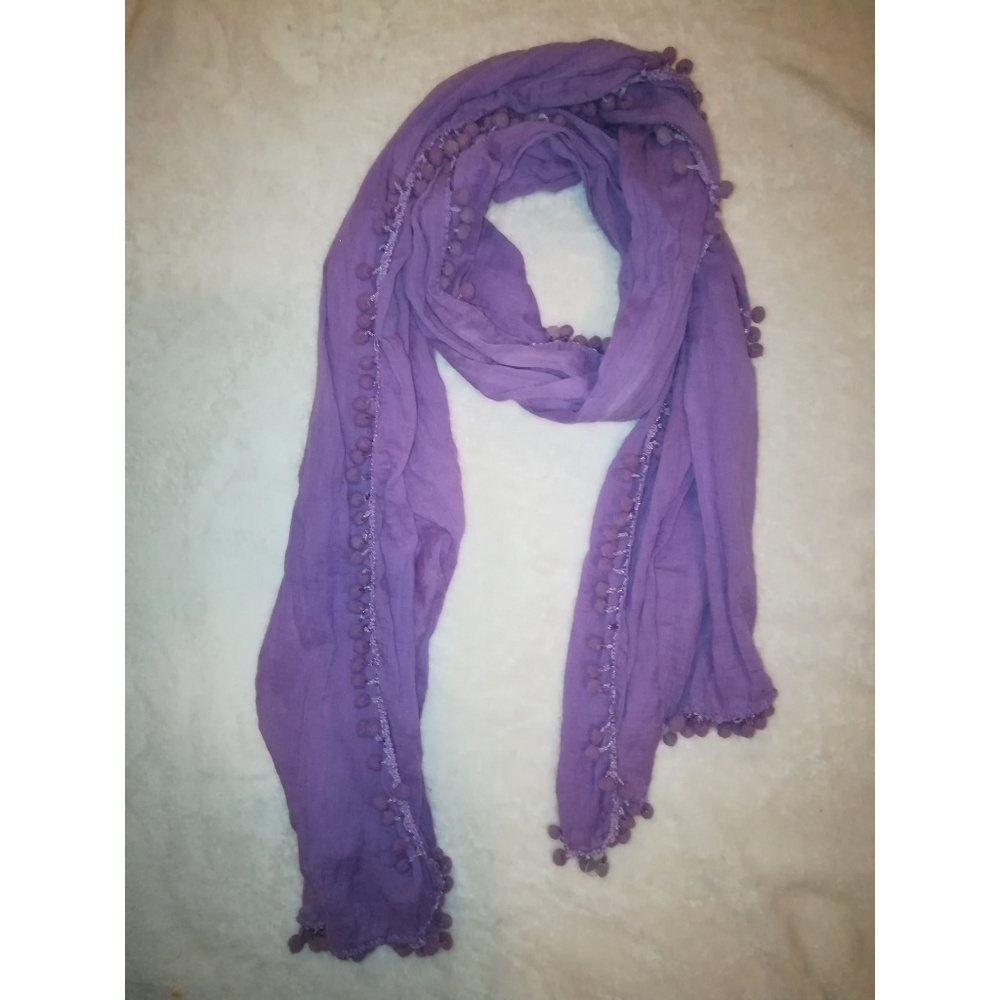NATURAL LIFE BOHO POMPOM PURPLE SCARF